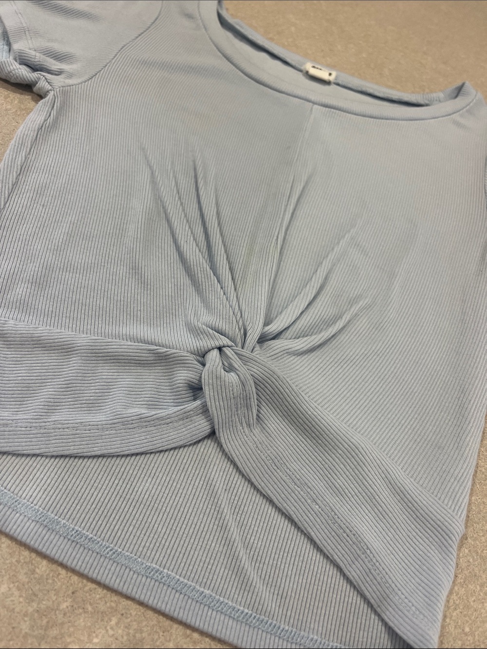 Garage Light Blue Knot-Front Ribbed Women’s Top